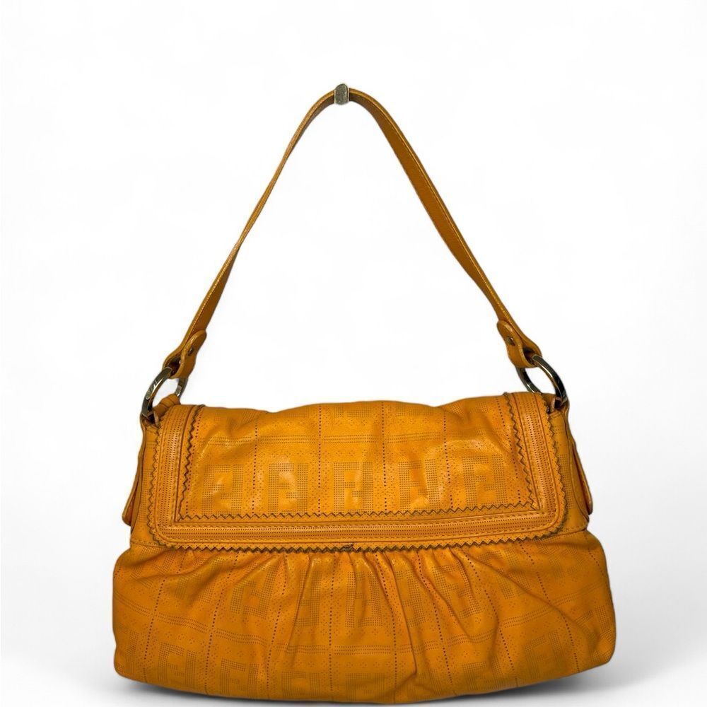 FENDI Chef Small Orange Perforated FF Zucca Calfskin Shoulder Bag - Picture 4 of 16